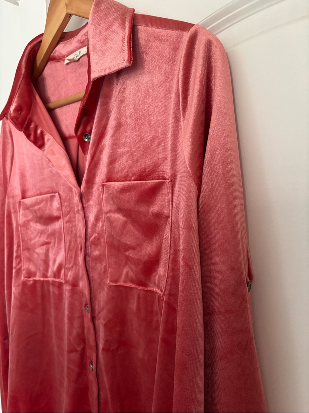 Dusty Rose Button-Up Shirt with Patch Pocket